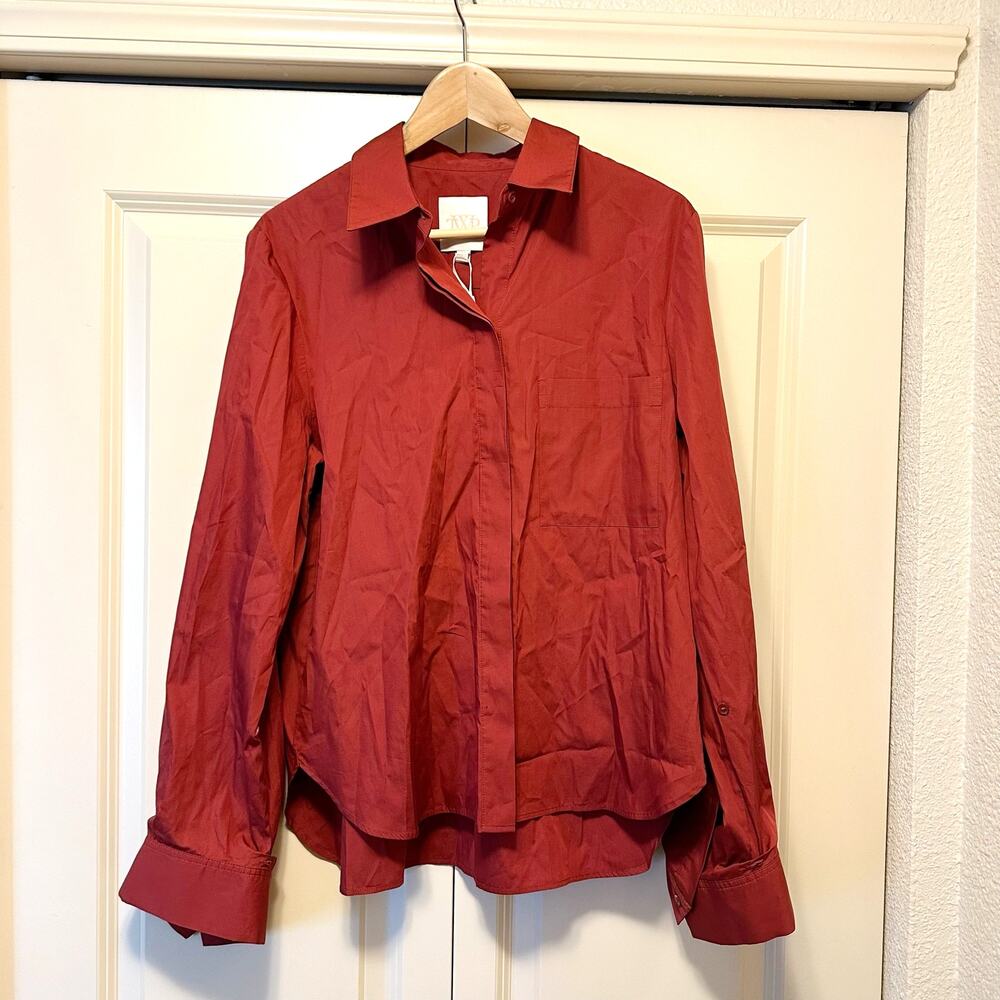 TWP Boyfriend Button Down Shirt Medium Red Cotton NWOT
